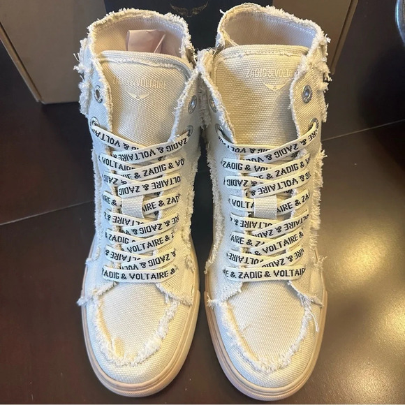 NIB Zadig & Voltaire High Flash Canvas High Tops Size 39 Flash Cream US 8 - Picture 13 of 15